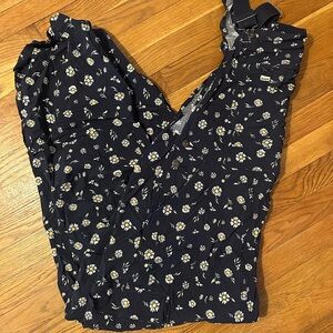 Duluth Trading Co Floral Pants - Navy and White Heirloom Gardening Overalls